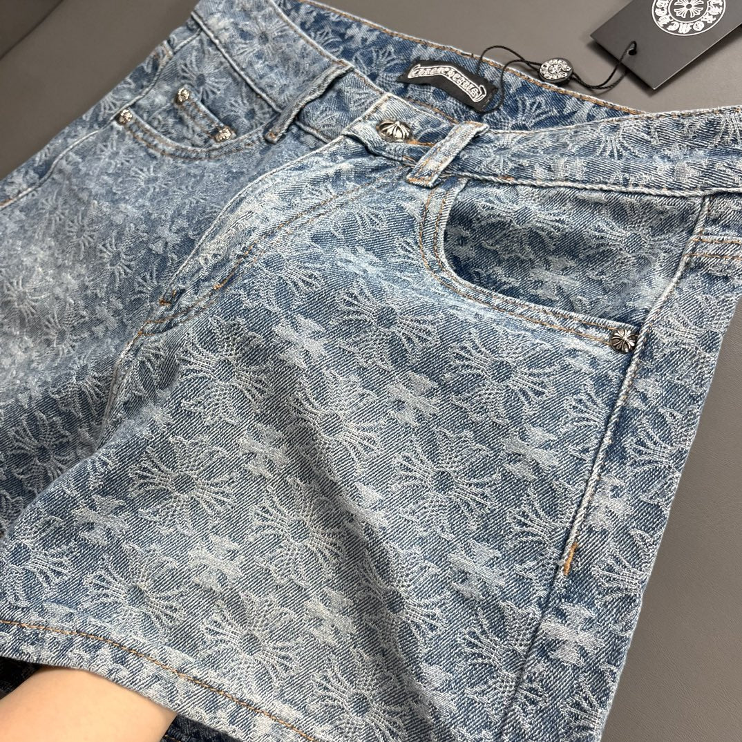 Old fashioned cross jacquard denim shorts