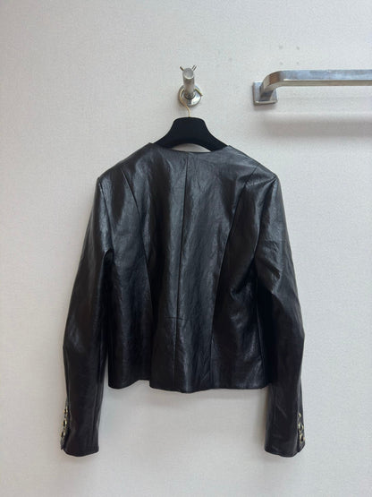 V-neck leather jacket