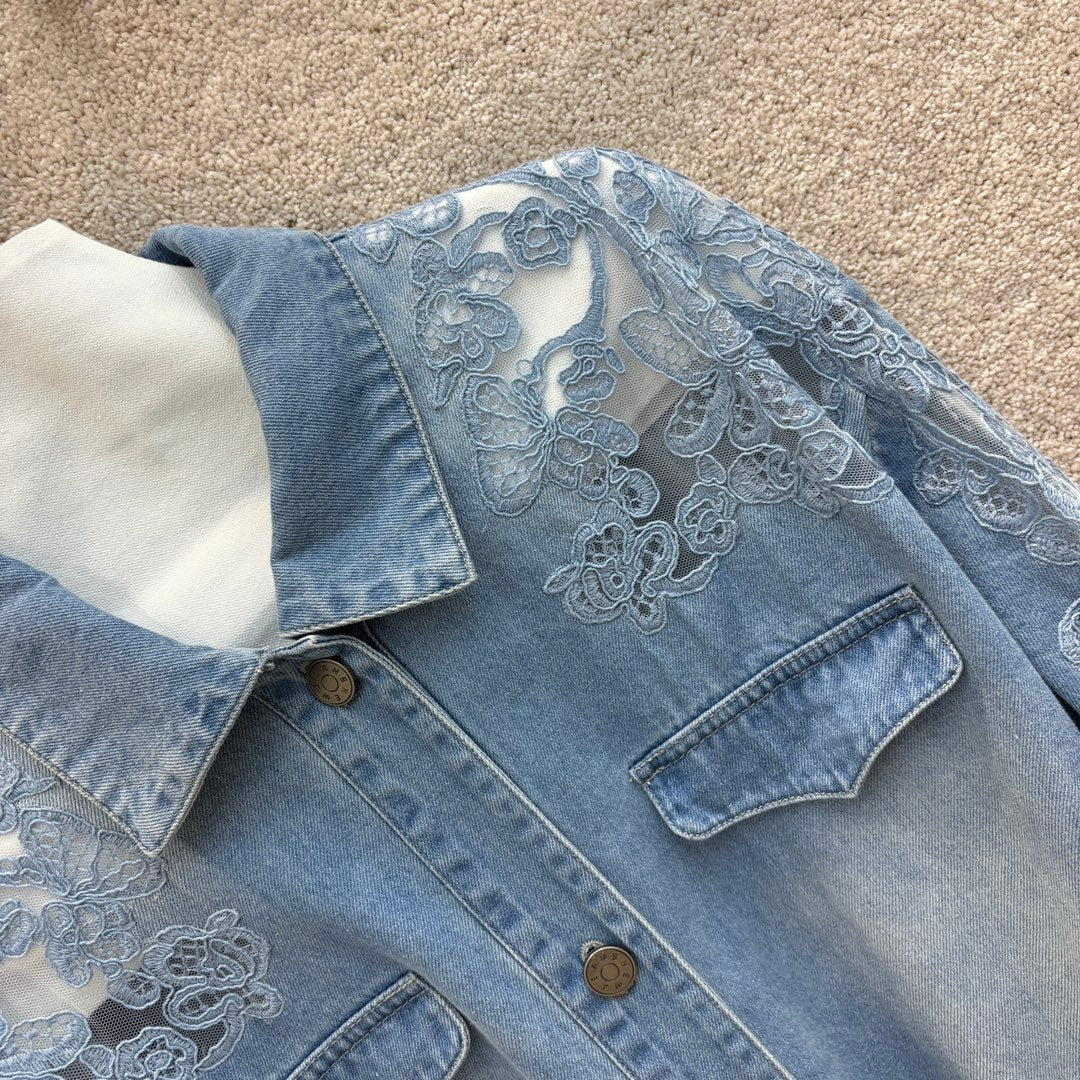 New arrival lace patchwork denim jacket