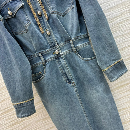 Lapel denim dress