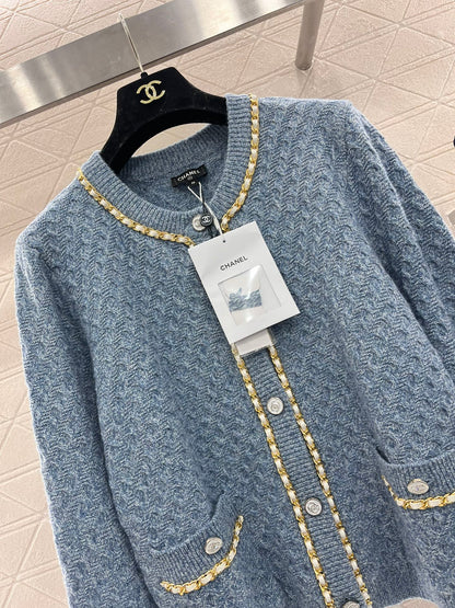 V-neck chain knitted cardigan