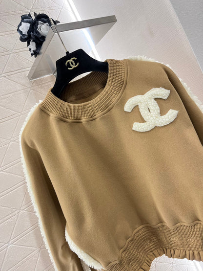 Lambswool stitching letter sweatshirt