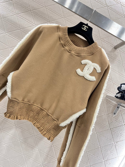 Lambswool stitching letter sweatshirt