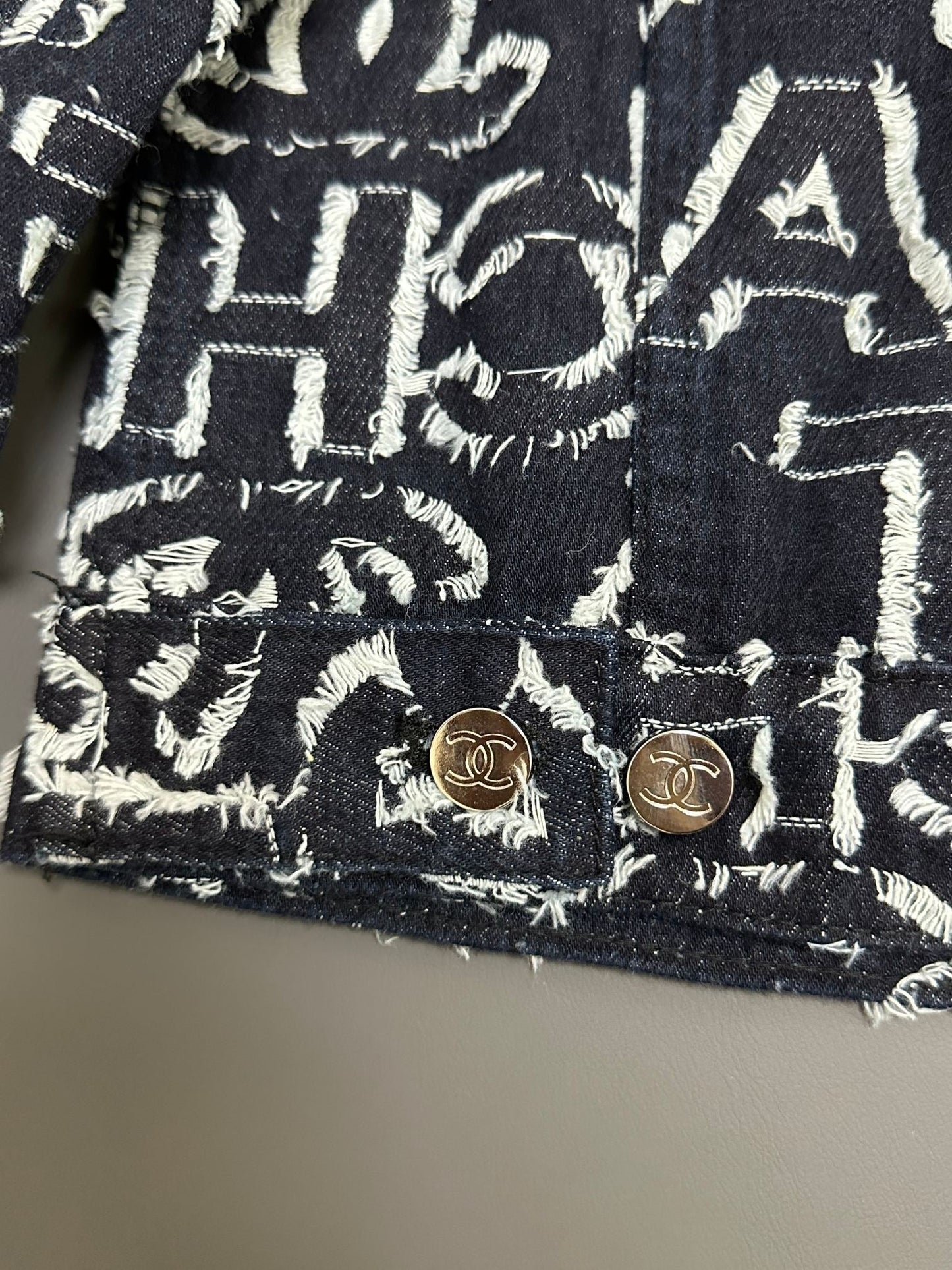 Denim jacket with full-print letters