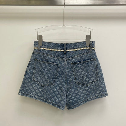 High waist colorful buckle waist chain denim shorts