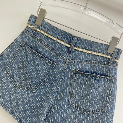 High waist colorful buckle waist chain denim shorts