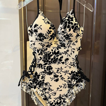 Floral print one piece swimsuit