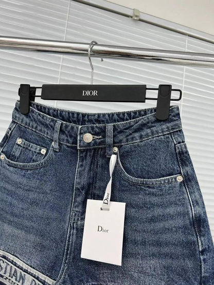 Denim shorts with logo on hem