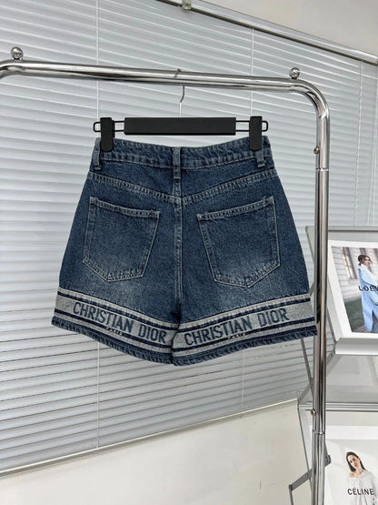 Denim shorts with logo on hem