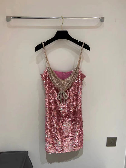 Elegant sequin and diamond chain embellished dress