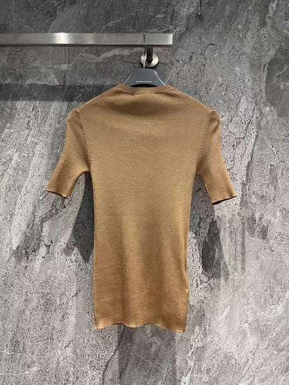 Milk tea color knitted short sleeves