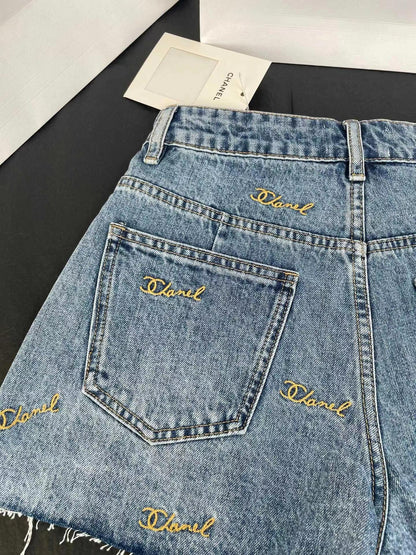 Denim shorts with embroidered logo