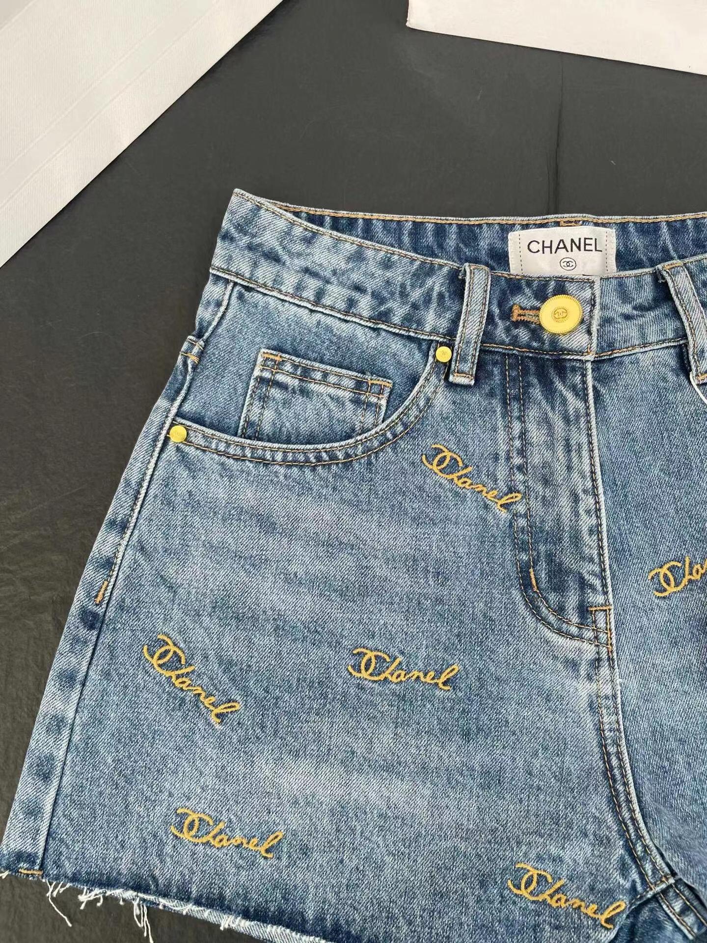 Denim shorts with embroidered logo