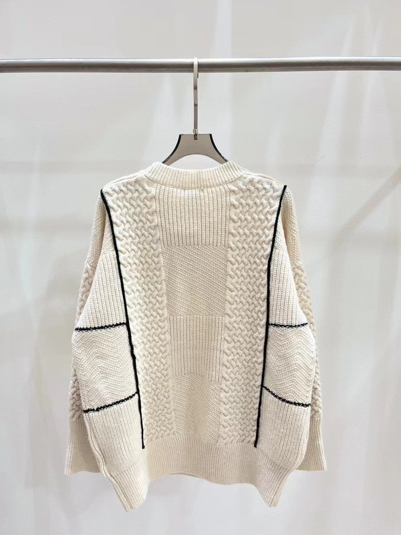 Minimalist patchwork logo jacquard knit sweater