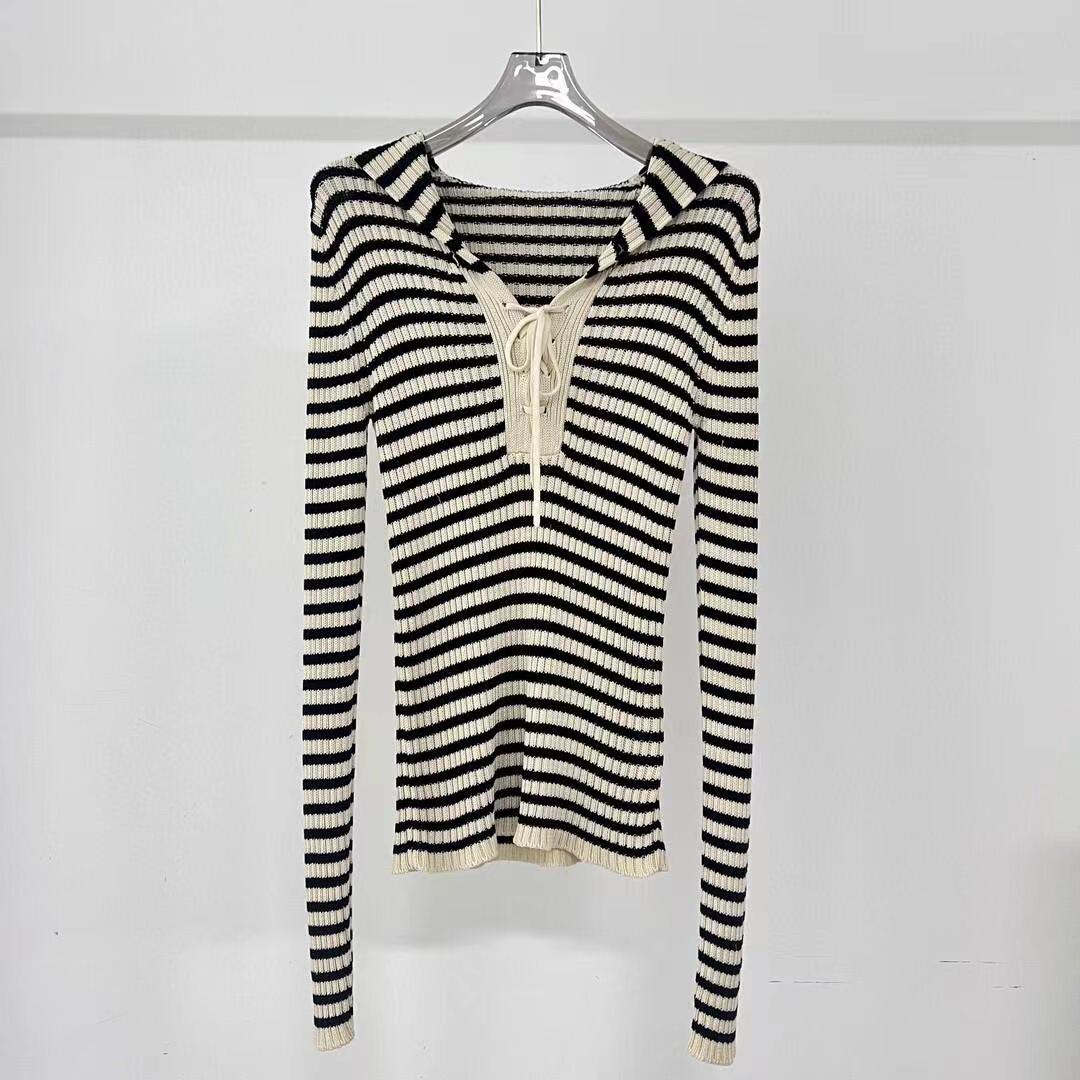 High-end navy collar embroidered letter stripes knitted long sleeves