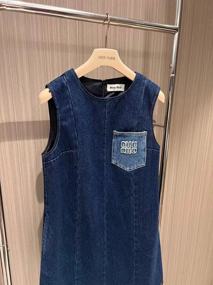 New MM patch embroidered denim dress