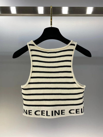 New Striped Knitted Cropped Logo Vest