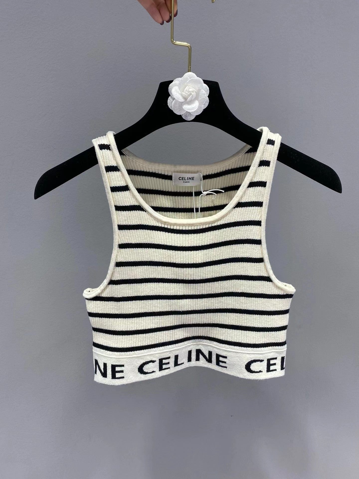 New Striped Knitted Cropped Logo Vest