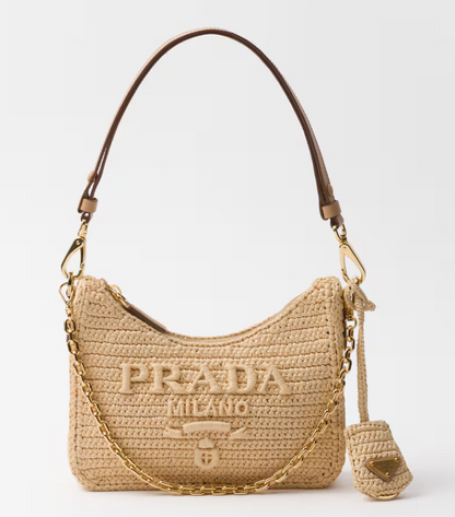 PRDA New Mini Wheat Woven Shoulder Bag（23×17×6.5cm）