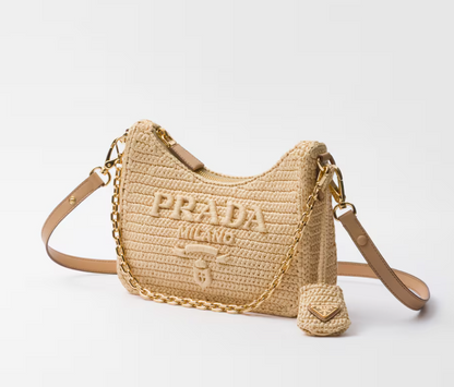 PRDA New Mini Wheat Woven Shoulder Bag（23×17×6.5cm）