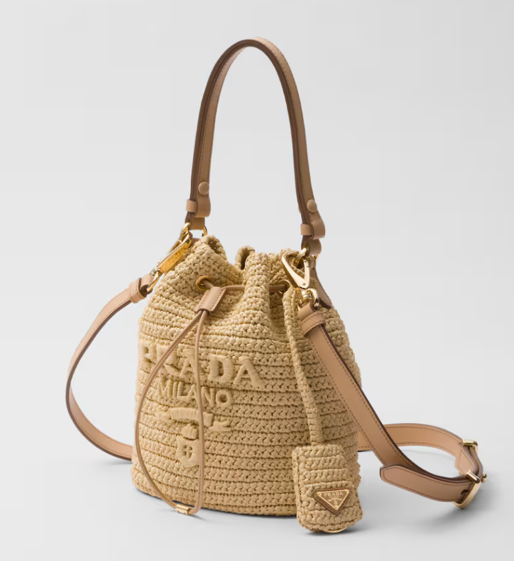 Crocheted leather mini bucket bag(19.5CM*15.5CM*10CM)