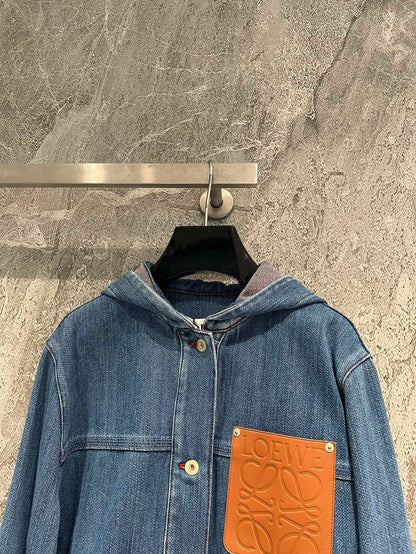 Letter leather logo pocket denim jacket