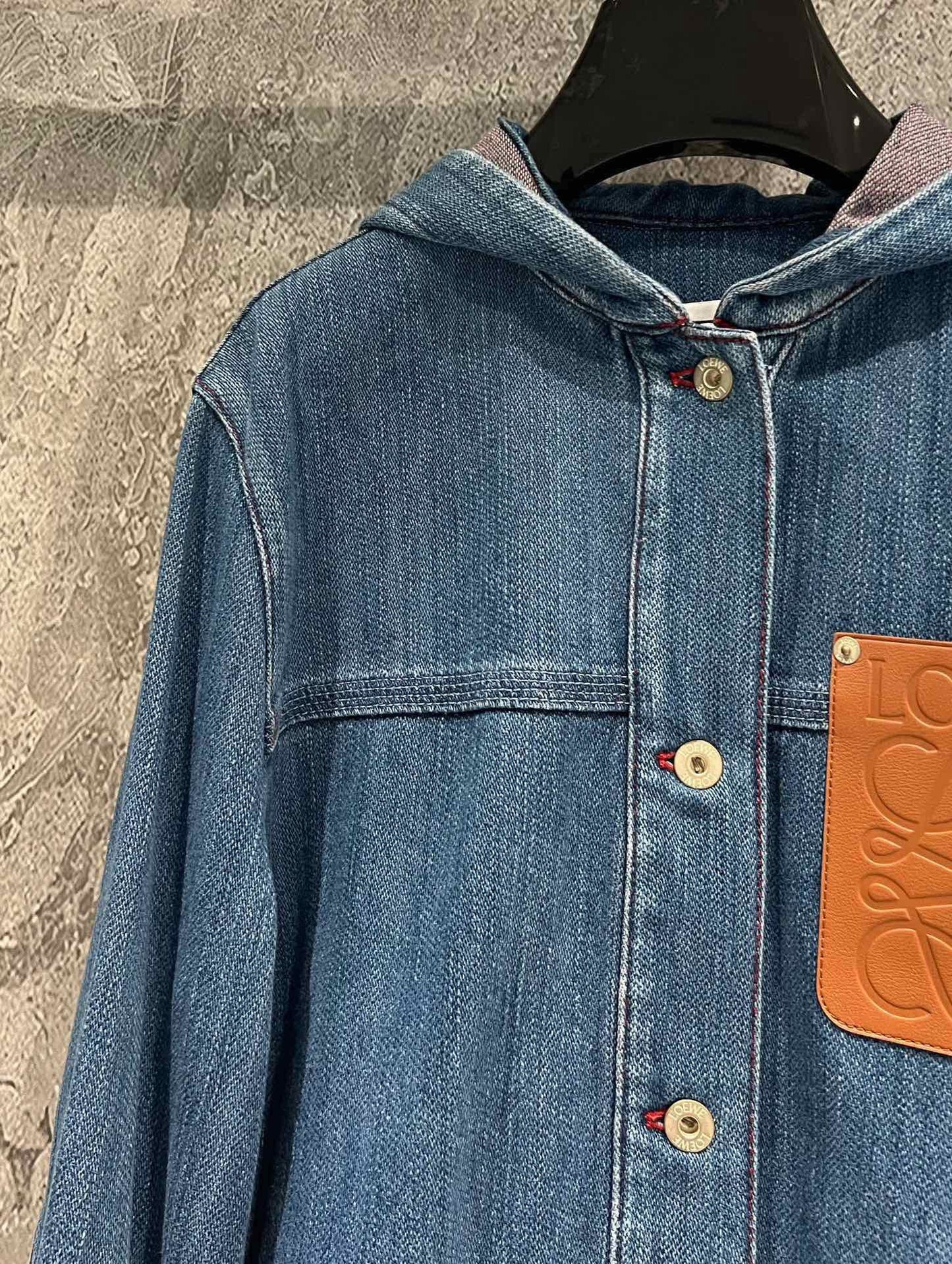 Letter leather logo pocket denim jacket