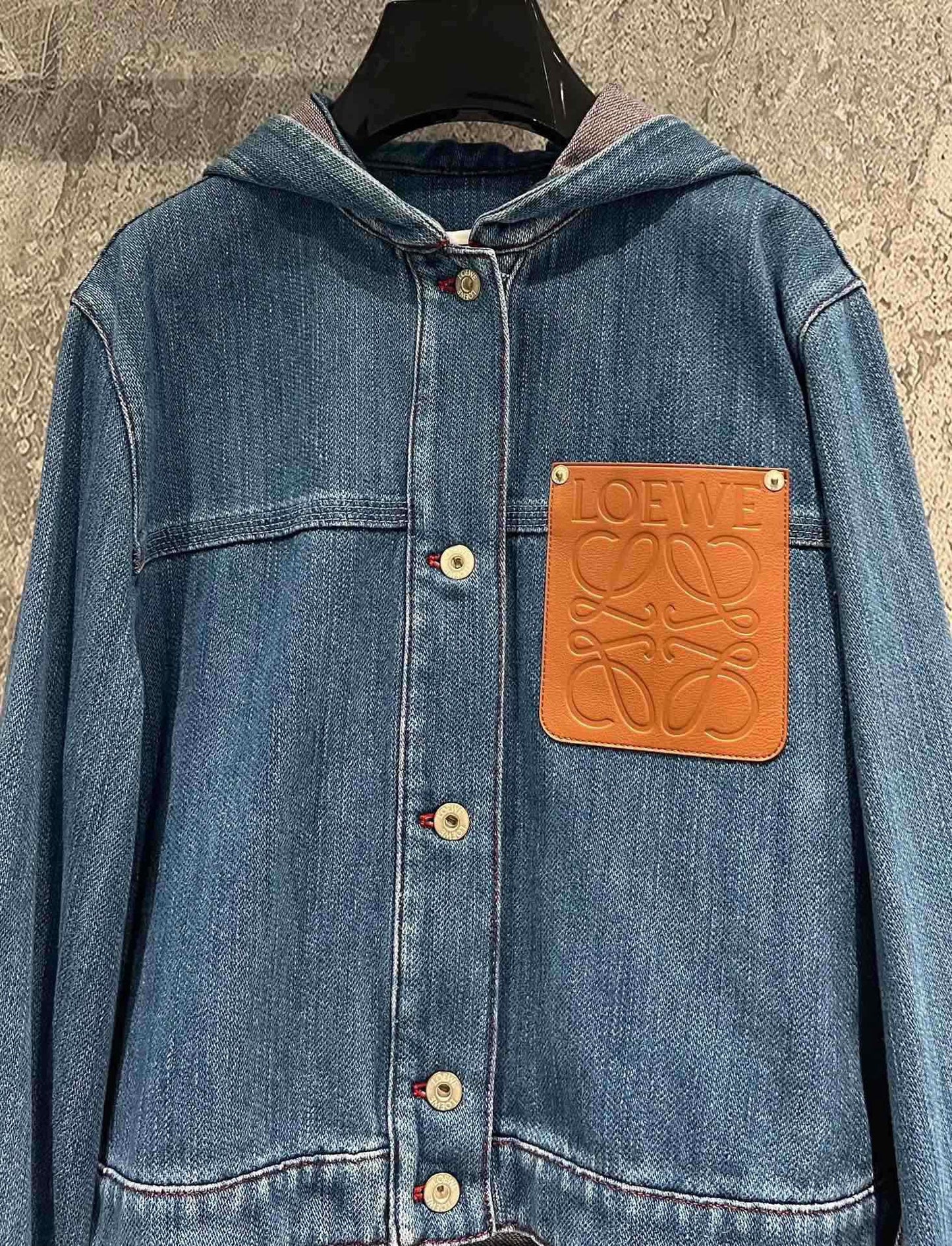 Letter leather logo pocket denim jacket