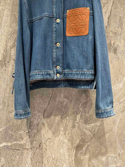 Letter leather logo pocket denim jacket