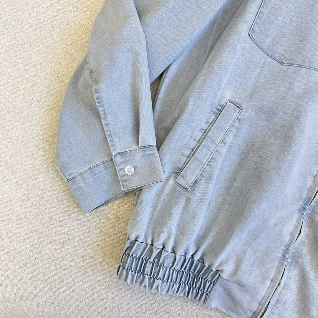 Relaxed fit pleated skirt denim jacket