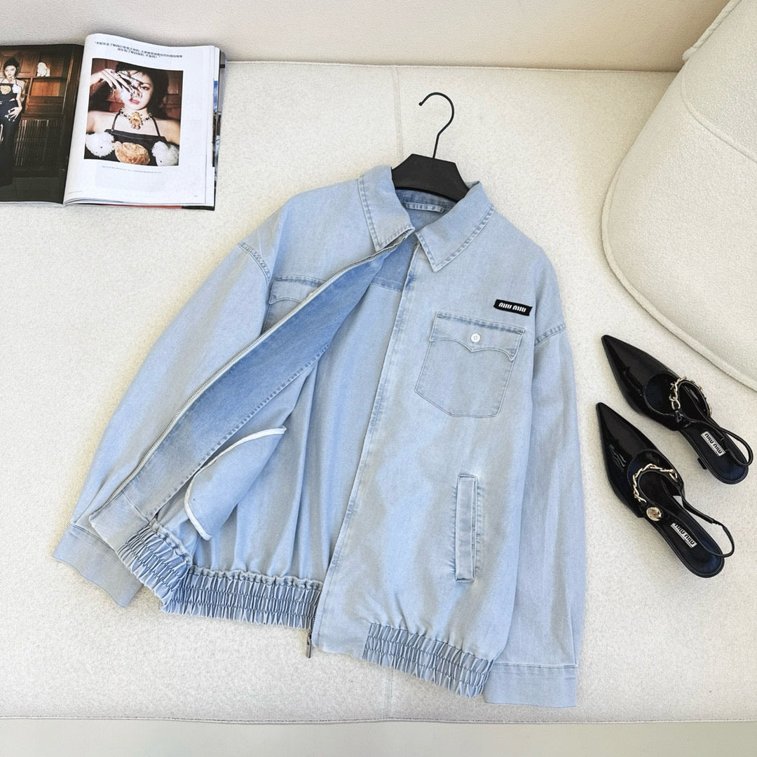 Relaxed fit pleated skirt denim jacket