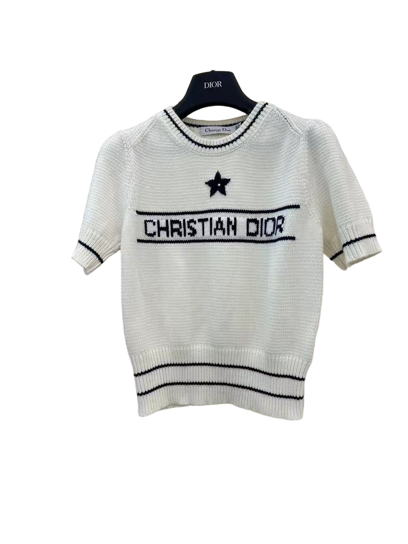 D New contrast color letter knitted short sleeves