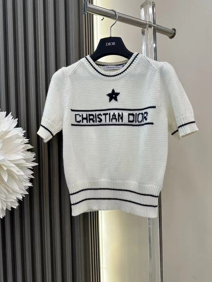 D New contrast color letter knitted short sleeves