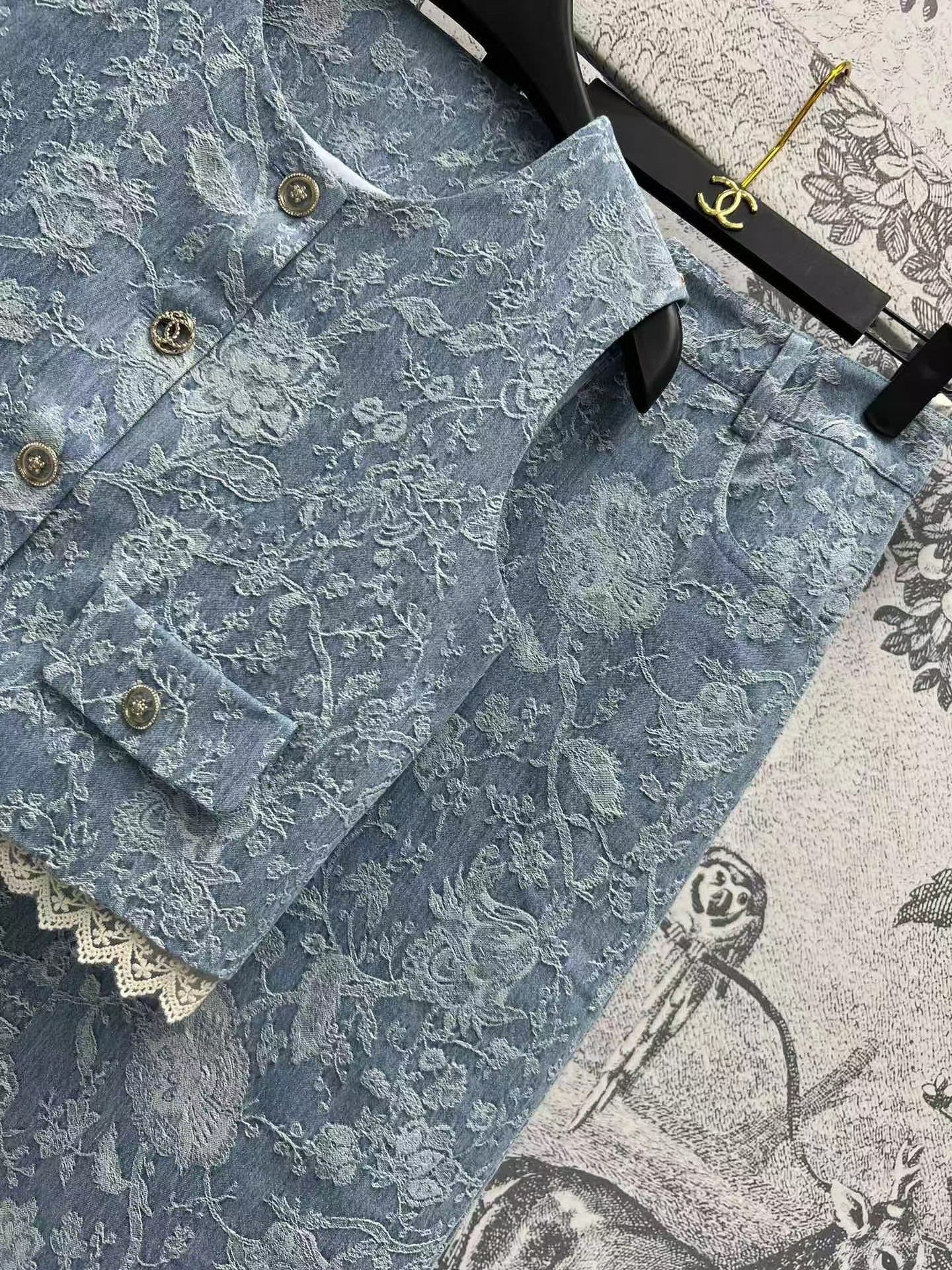 CC new autumn jacquard short denim vest plus custom jacquard denim skirt