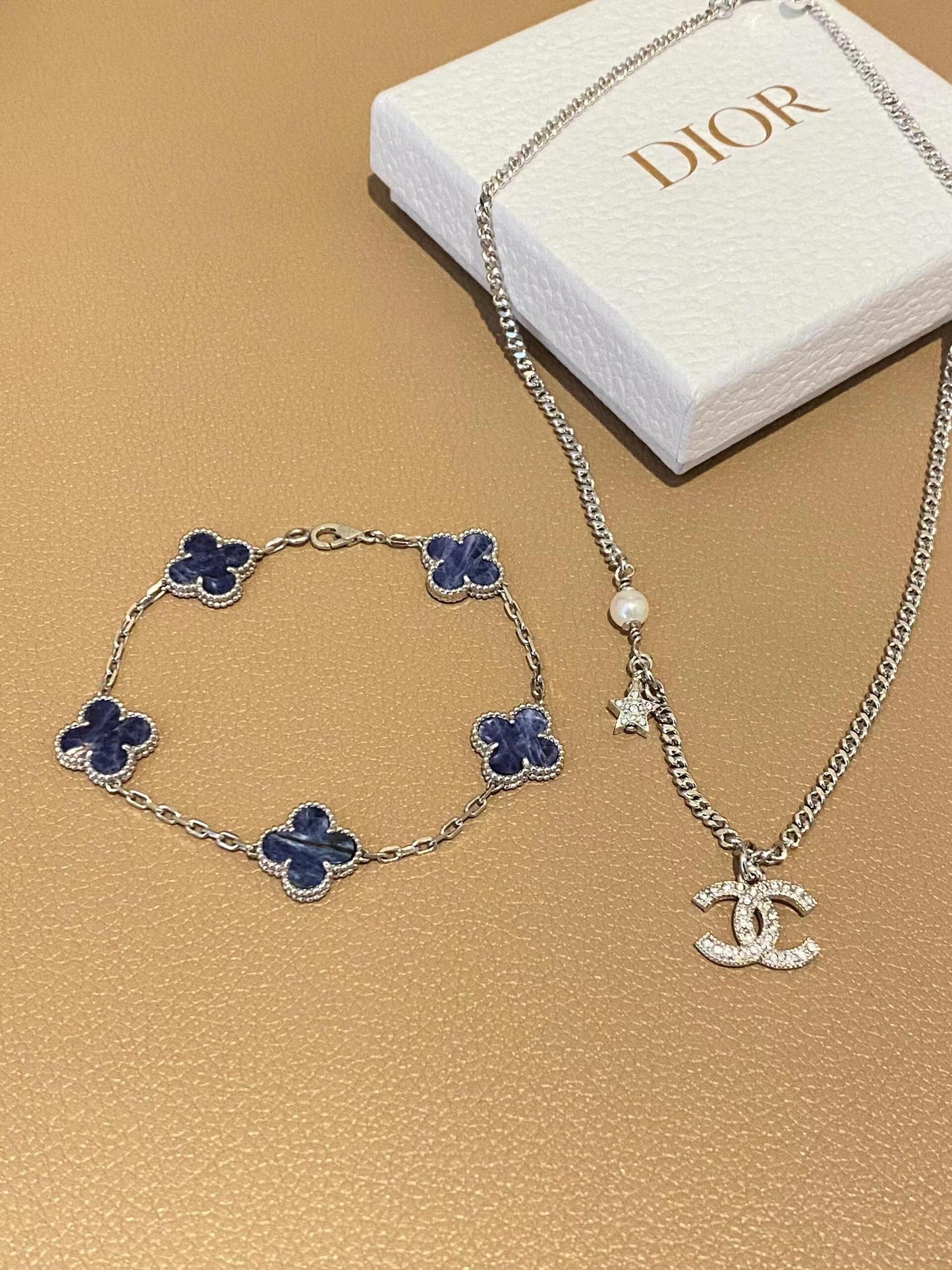 CC star and logo diamond necklace