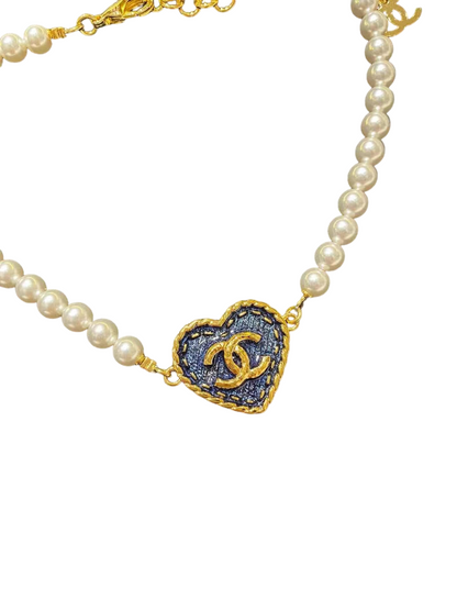 CC new blue heart-shaped pendant pearl necklace