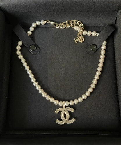 CC new pearl and diamond logo necklace