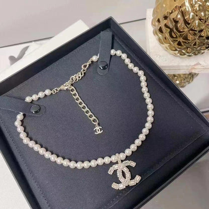 CC new pearl and diamond logo necklace