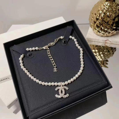 CC new pearl and diamond logo necklace