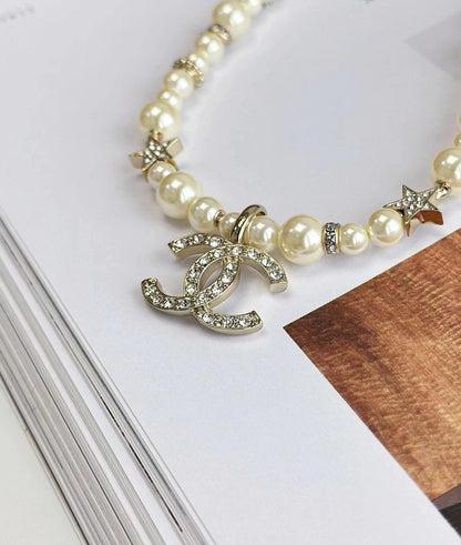 CC new pearl and diamond logo necklace