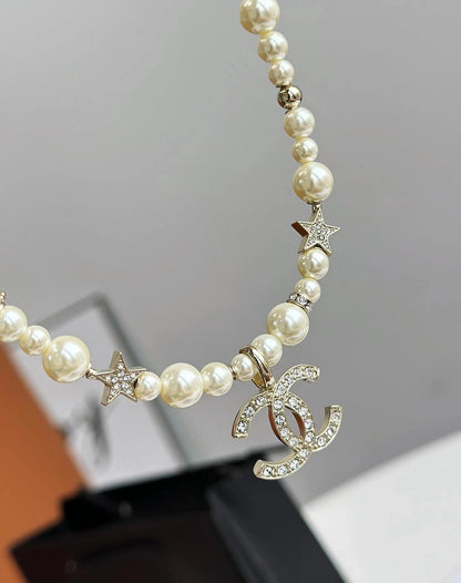 CC new pearl and diamond logo necklace