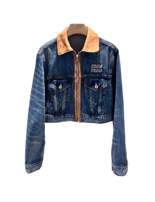 MM new contrast color short denim jacket