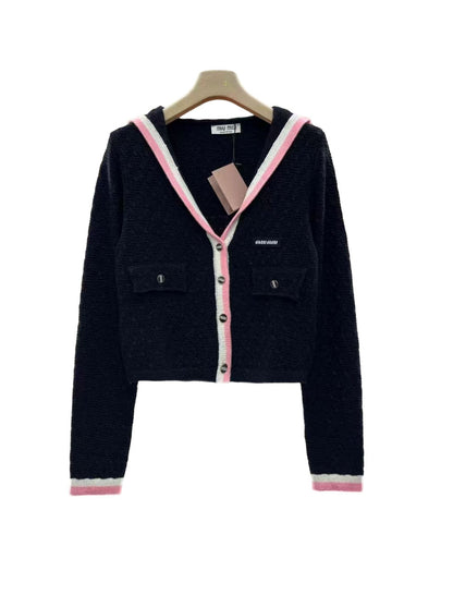 MM New Collar Contrast Knit Cardigan