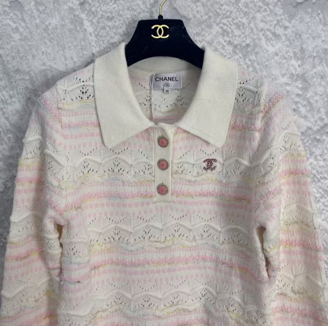 CC new pattern knitted Polo collar long sleeve