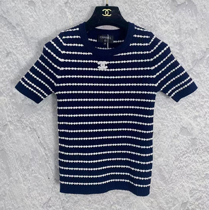 CC new striped logo knitted short sleeves