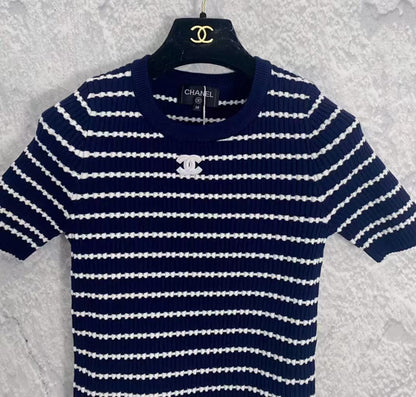 CC new striped logo knitted short sleeves