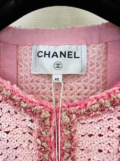 CC new pink full sequin round collar jacket