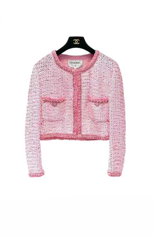 CC new pink full sequin round collar jacket