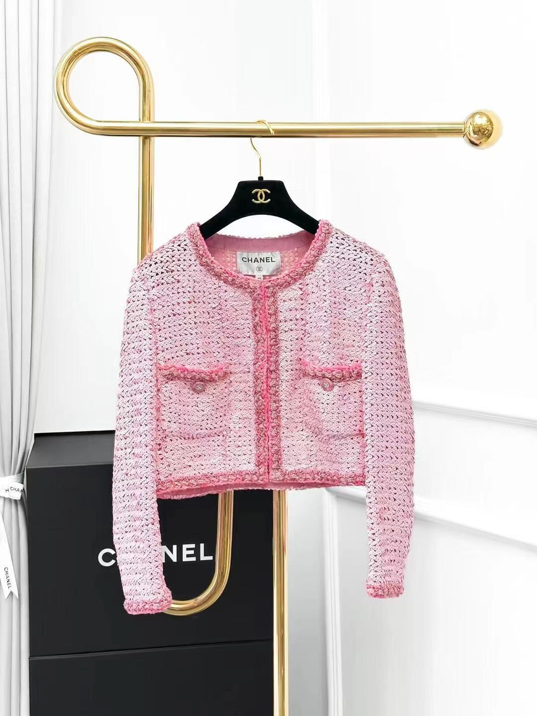 CC new pink full sequin round collar jacket