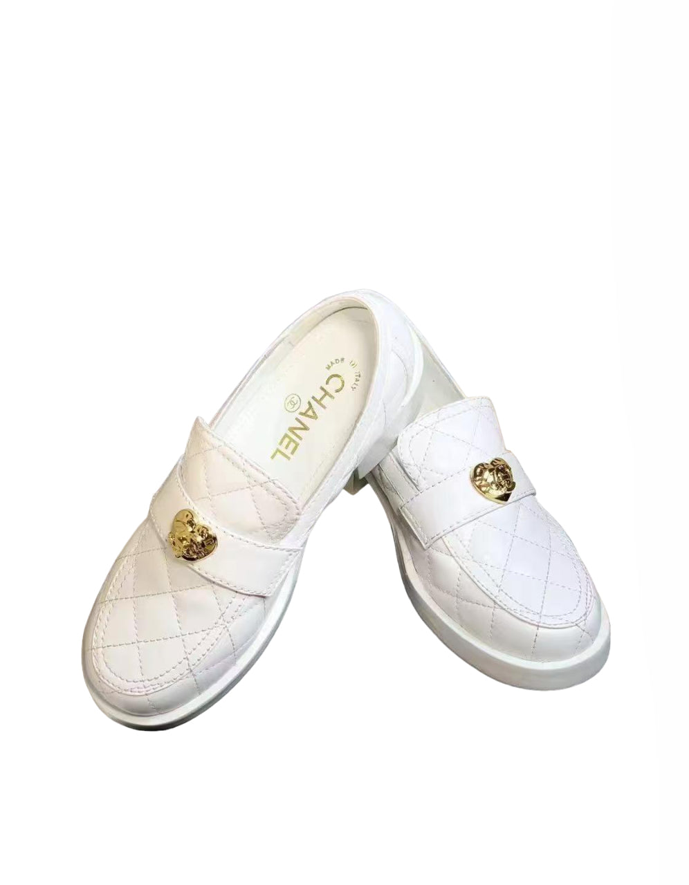 CC new diamond pattern short heel leather shoes